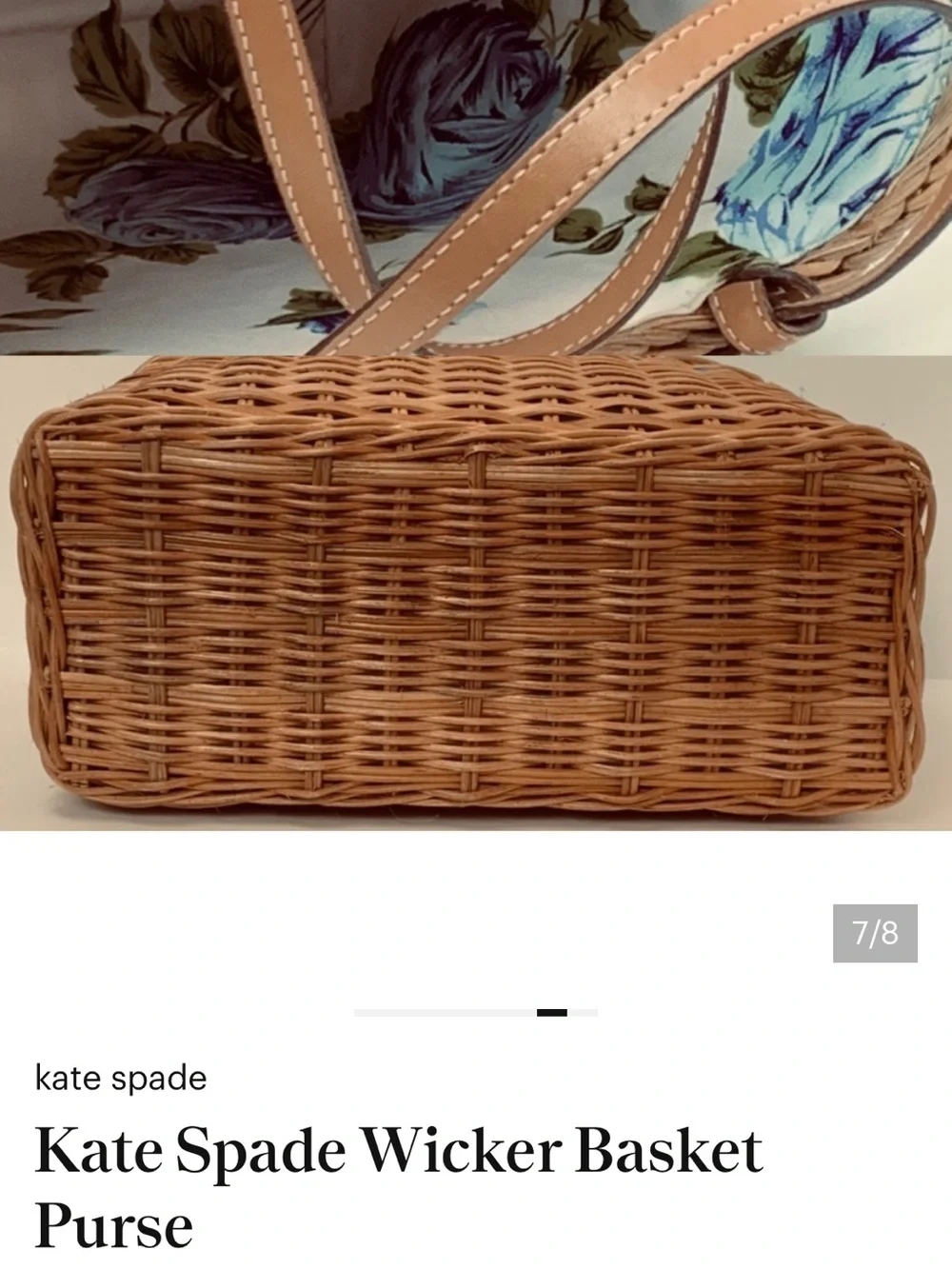 KATE SPADE Tan Woven Wicker basket Tote with Teal Ribbon